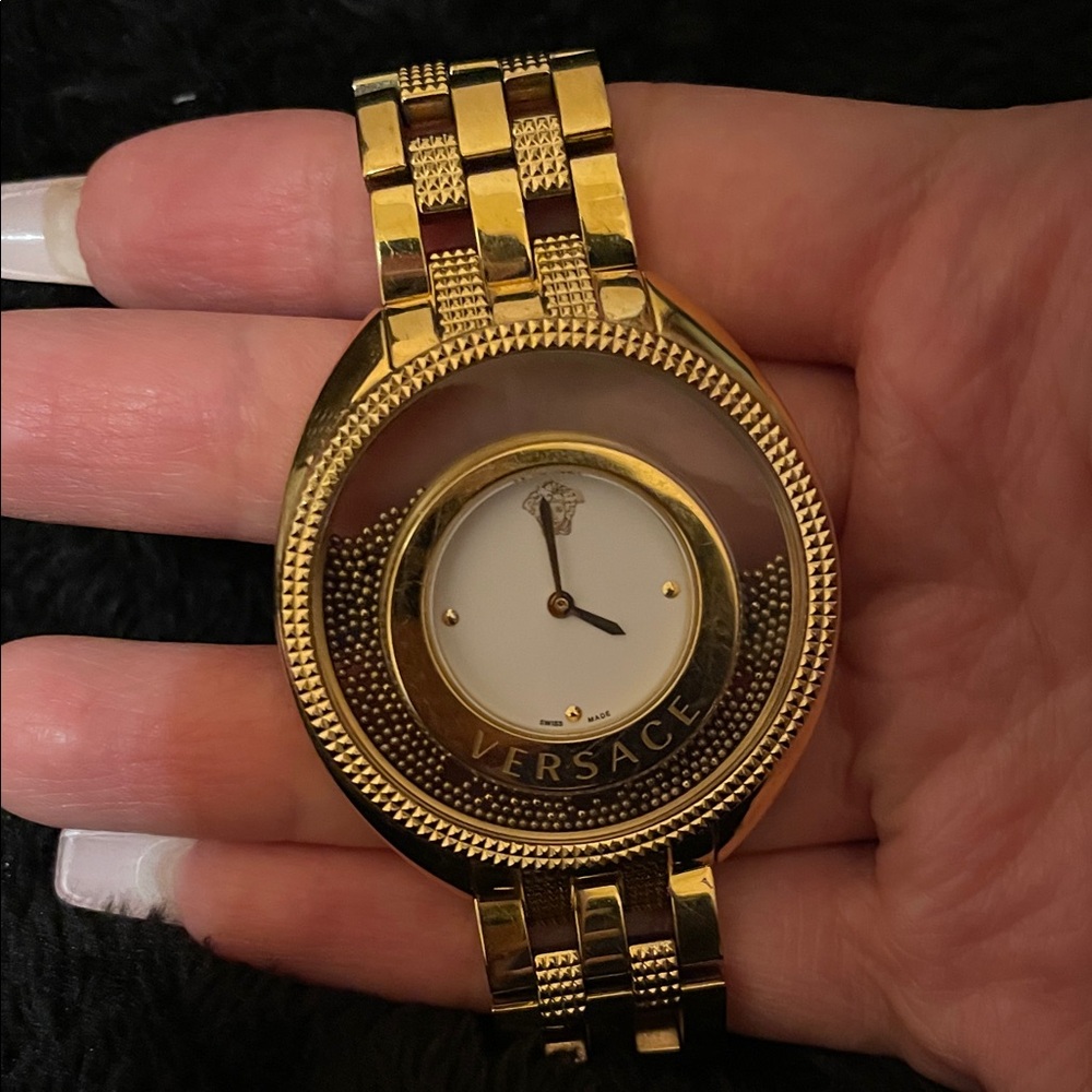Versace Gold-Tone Watch with White Dial